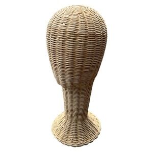 Vintage Rattan Wicker Woven Long‎ Neck Head Hat Wig Stand Mannequin 19"